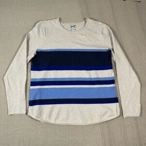 Duluth Trading Company Sweater Womens Size XL Beige Blue Striped Long Sleeve